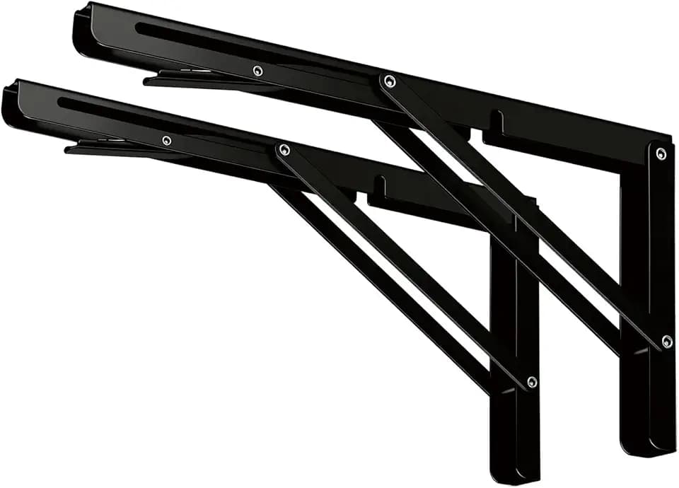 Folding Shelf Brackets 8 Inch, 2 Pack Heavy Duty Collapsible Wall Mount Brackets for Small Space, RV, Bedside, Spice Rack, Laundry Floating Shelf, Max Load 300 lbs (Black，1 Pair)