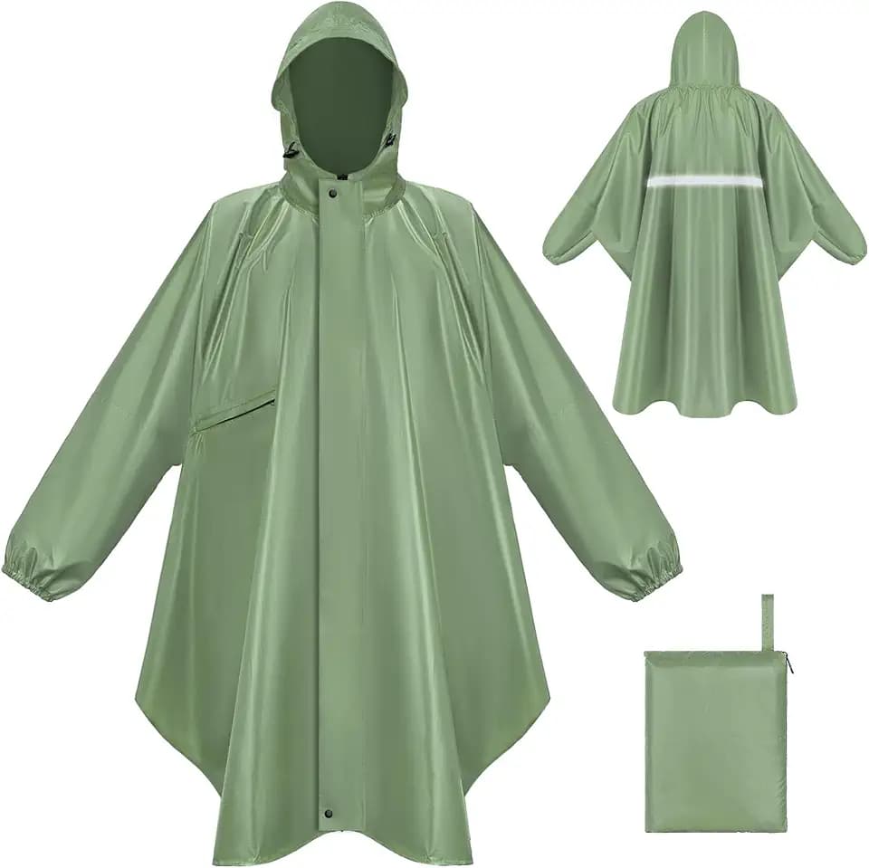 LUROON Leichter Wasserdichter Regenponcho Regenjacke Damen Herren mit Kapuze Faltbare Regencape Fahrrad mit Taschen Reflexstreifen, Wiederverwendbar Regenmantel für Wandern Angeln Radfahren Reisen