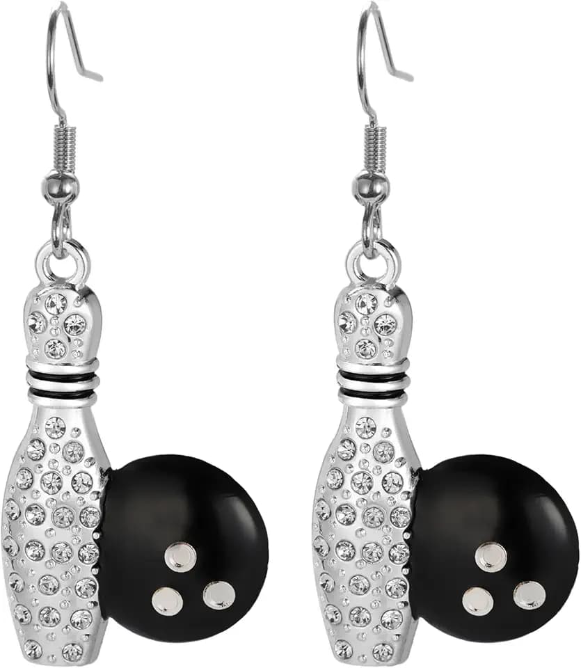 UNIFT Bowling Earrings for Women Alloy Chic Fashion Sports Style Bowling Ball with Diamonds Dangle Earrings Bowling Ball Lover Jewelry Gift, silver