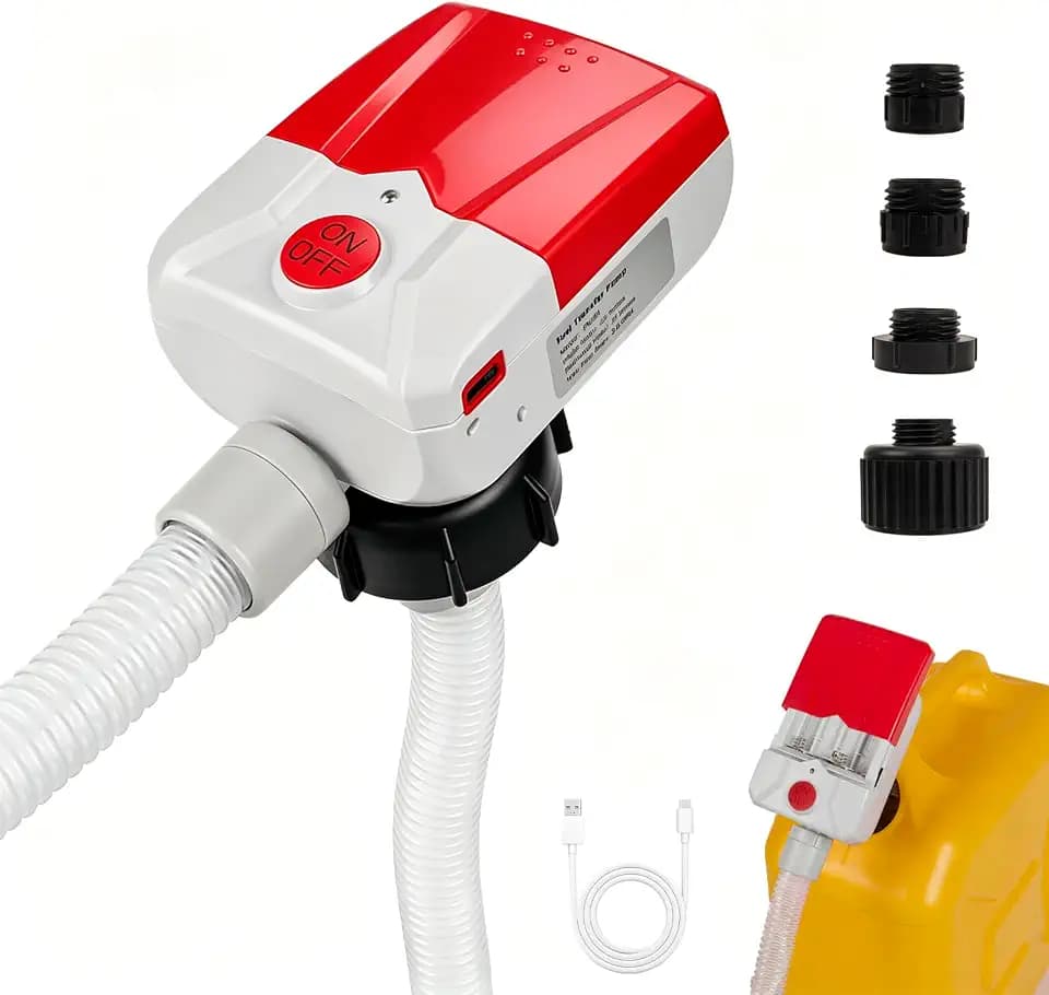 Automatic Fuel Transfer Pump with Auto-Stop 3.8 Gallon per Min 51 Extra Long Hose Battery or USB Powered 4 Can Adapters Fast and Safe Portable Gas Can Pump for Oil Diesel Gasoline.