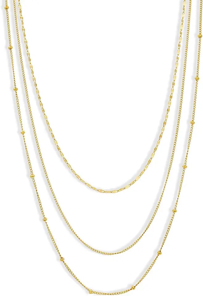 CONRAN KREMIX Waterproof Gold Necklace Layered Necklaces for Women Non Tarnish,14k Gold Plated Stainless Steel Dainty Stack Thin Chain Necklace Set for Women Gifts Jewelry