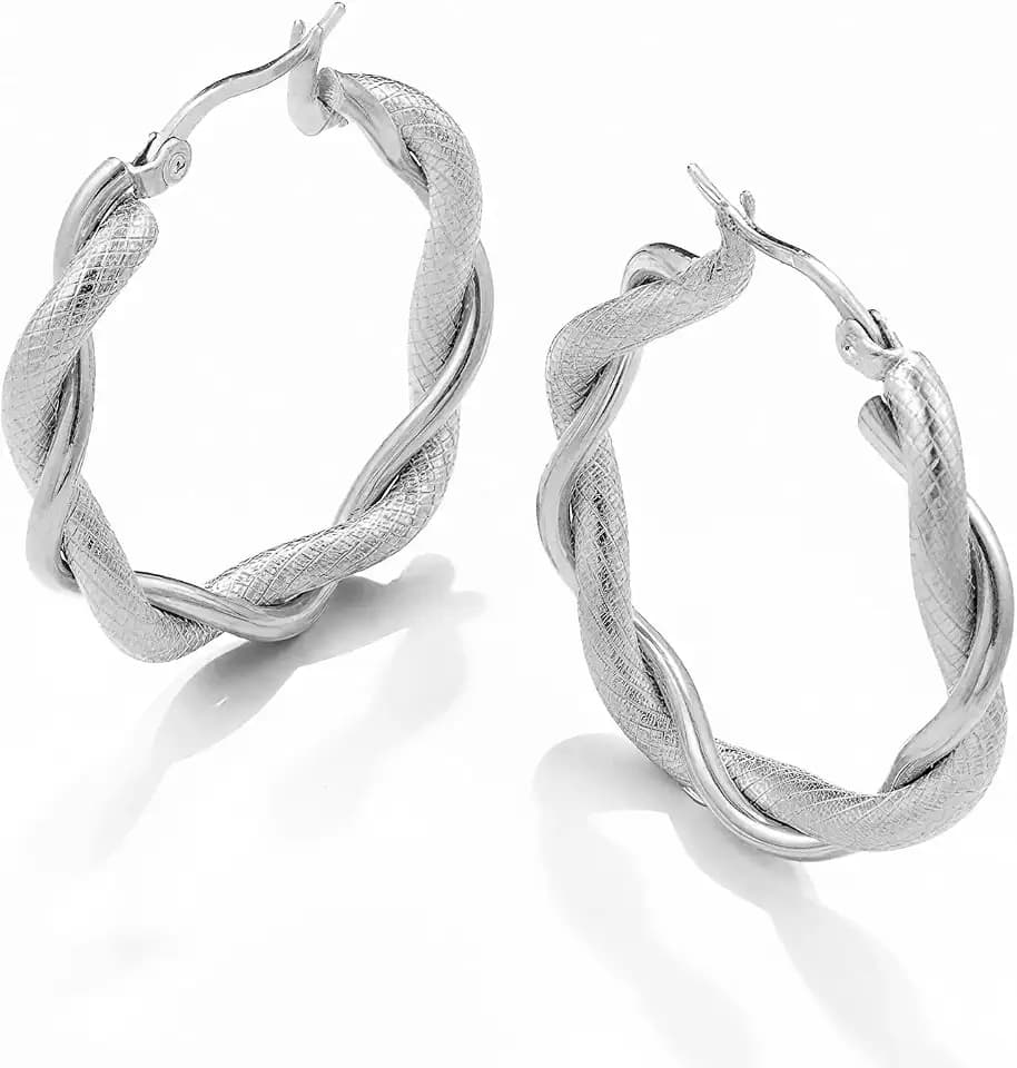 Twisted Double Strand Hoop Earrings for Women, 18K Gold Plated Silver Stainless Steel Hoop Earrings, Vintage Textured Lightweight Titanium Steel Loop Earrings, Simple Versatile Fashion Jewelry Gift