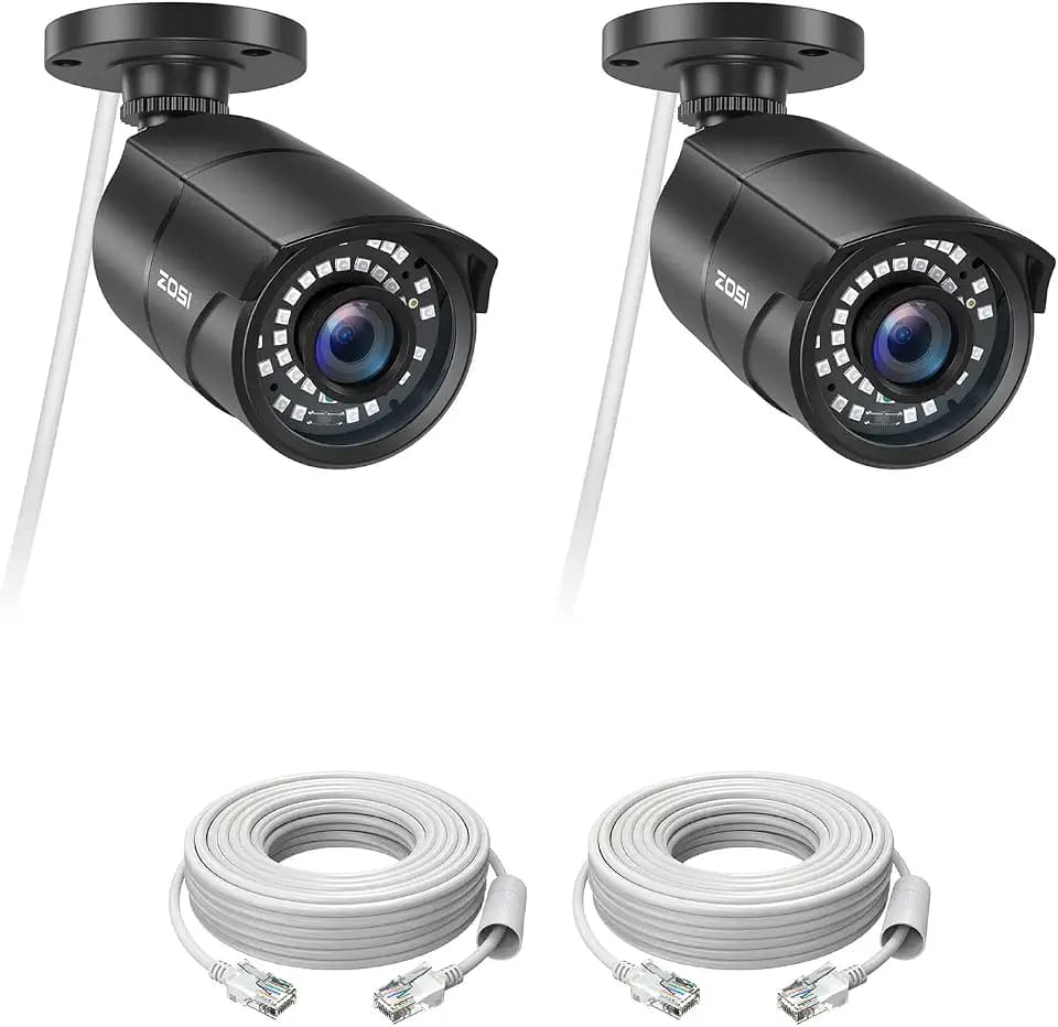 ZOSI 5MP 3K Add-on PoE Camera, 2 Pack Wired Bullet Surveillance IP Camera