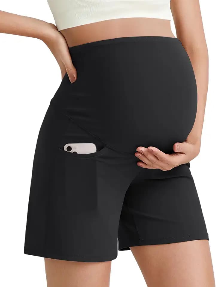 G4Free BareFeel Umstandshose Kurz mit Taschen Umstandsshorts Schwangerschaft Radlerhose Damen Hosen für Schwangere Maternity Clothing