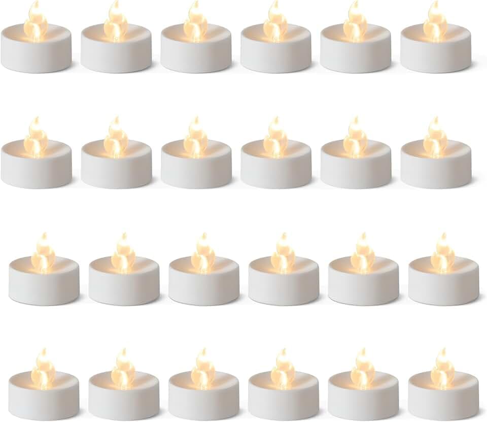 Amazon Basics LED Flammenlose Teelichter, Batteriebetriebene Kerzen, 24er-Pack, 3,65cm (Ø) x 3,34cm (H), Schwarz/Weiß