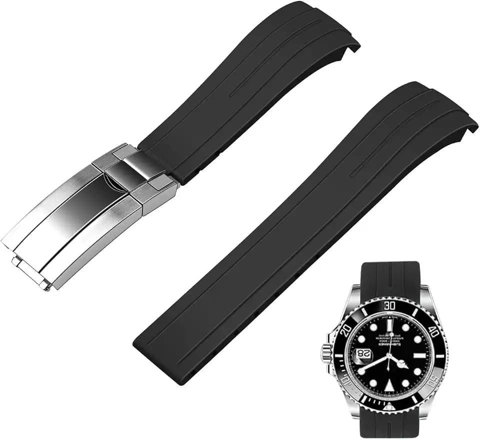Juntan 18mm 20mm 21mm 22mm Curved End Rubber Watch Band, Tapered Silicone Curved Replacement Watch Strap for Men Women with Metal Classic Diving Buckle