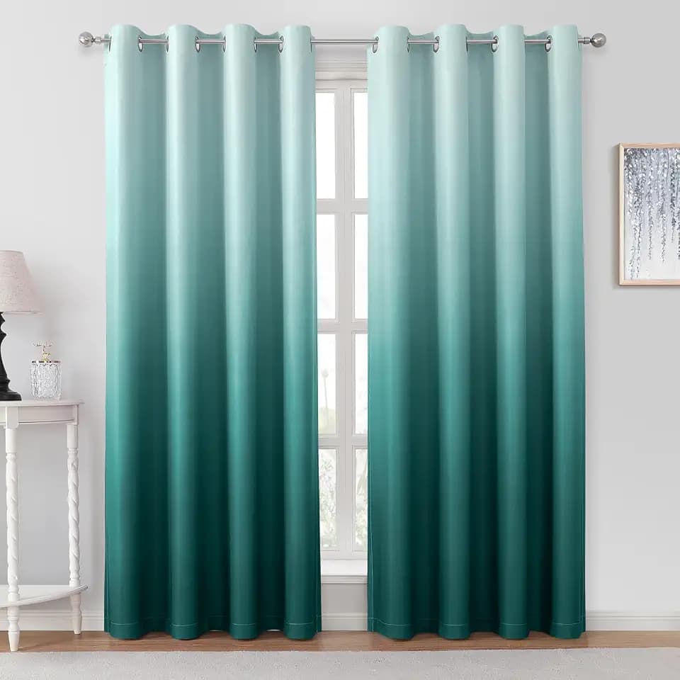 HOMEIDEAS Teal Ombre Blackout Curtains 52W x 84L 2 Panels