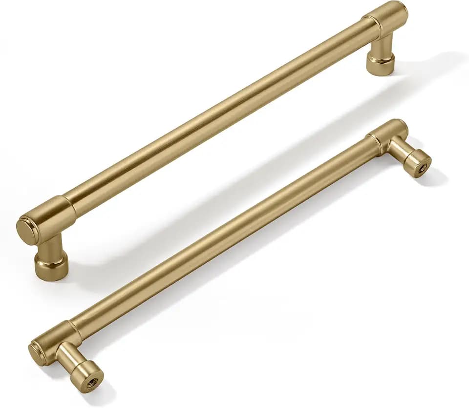 khtumeware 2 Pack Brushed Brass Cabinet Pulls 8 Inch(203MM) Hole Centers Kitchen Brushed Gold Cabinet Handles Cabinet Hardware Kitchen Handles for Cabinets Cupboard Handles Drawer Pulls