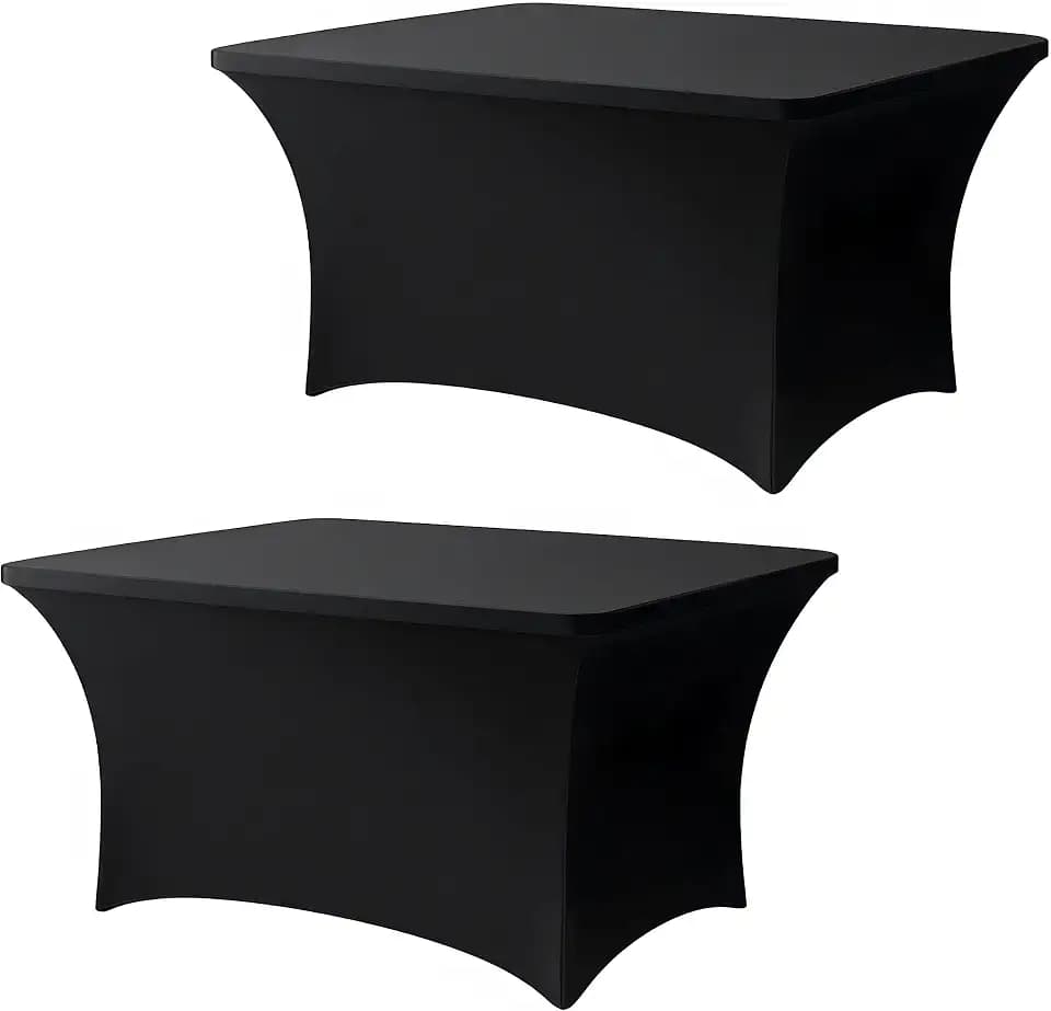 4FT Black Table Cloth - 2 Pack, Fitted Stretch Rectangle Spandex Tablecloth