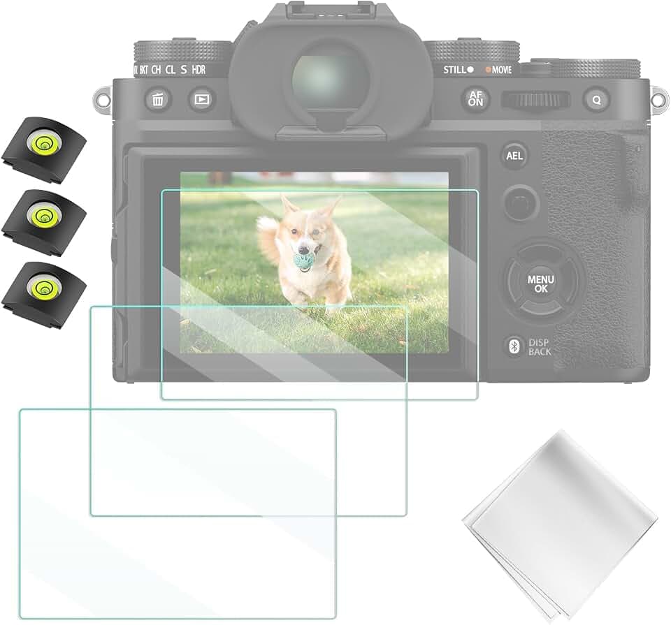 K&F CONCEPT Schutzfolie Displayschutz für Fujifilm X-T5 & Blitzschuh-Wasserwaage, 9H-Härte kratzfest Glas blasenfrei- 3 Stück