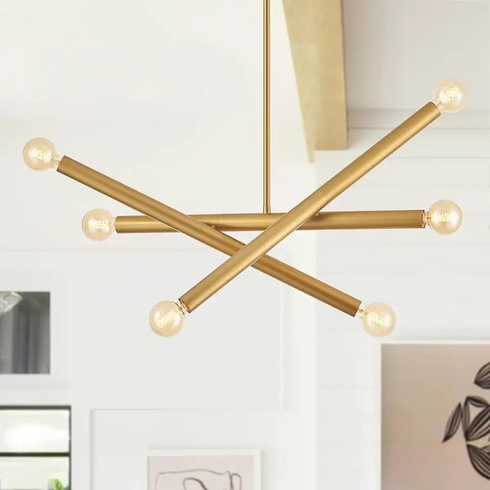 Modern Dining Room Chandelier, Gold Sputnik Chandeliers Bedroom, Vintage Pendant Light Kitchen, 6-Light Adjustable Hanging Light Fixture for Entryway