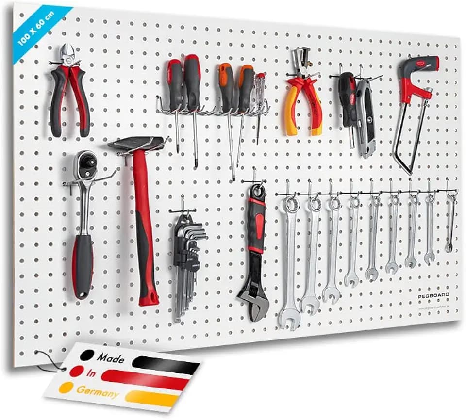 Pegboard MIDI Werkzeugwand Holz (MDF), 100 x 60 x 0,5 cm, weiß lackiert
