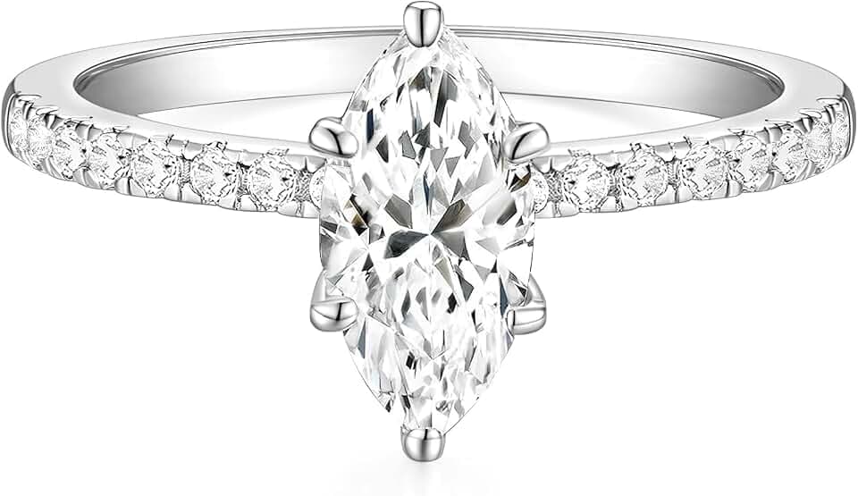 TIGRADE 2CT Engagement Ring for Women Marquise Cut Cubic Zirconia Wedding Band CZ Promise Anniversary Ring Size 3-12