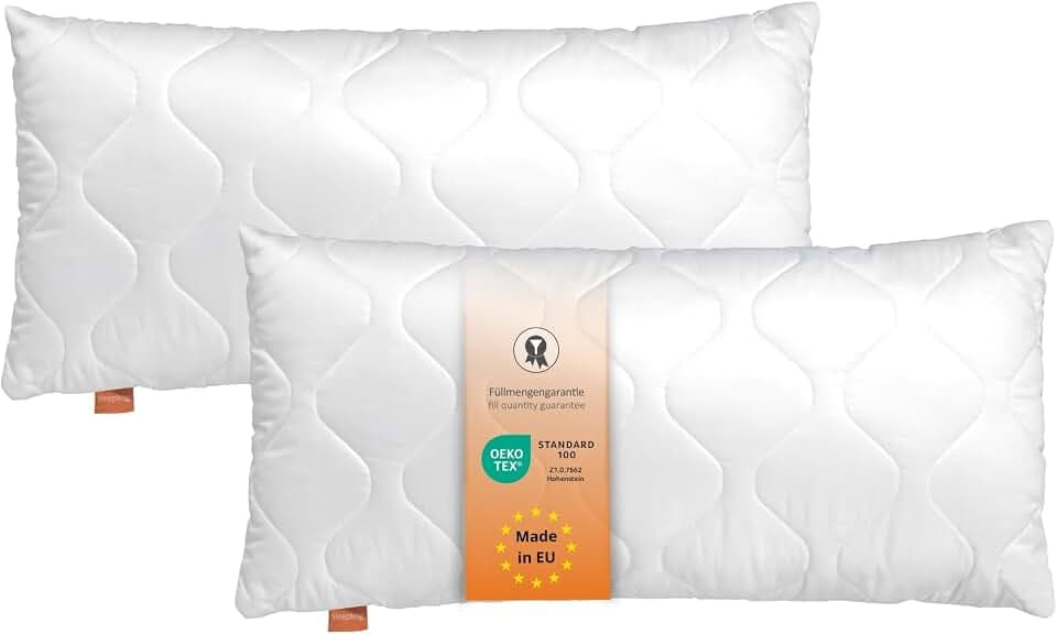 sleepling 2er Set Kopfkissen 40x80 cm, Kissen, Bettkissen, Basic 100 | Füllung: Klimafaser, Nachfüllbar, Polster, Allergiker Pillow, Schlafkissen 40 x 80, 2 Stück, Waschbar, Made in EU, OEKO-TEX