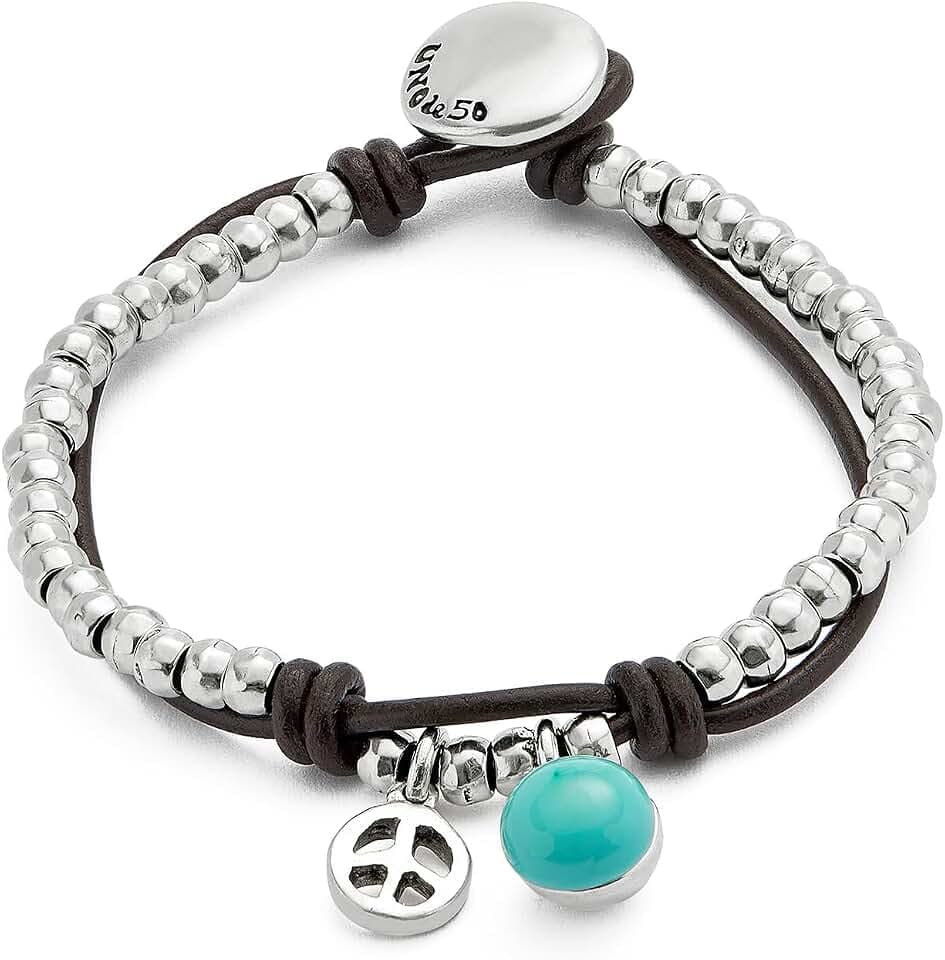 UNOde117 Uno de 50 Armband aus Sterlingsilber mit Leder und türkisfarbenem Muranoglas