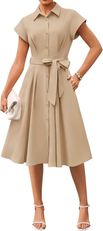 GRACE KARIN Womens Summer Work Business Casual Midi Shirt Dresses