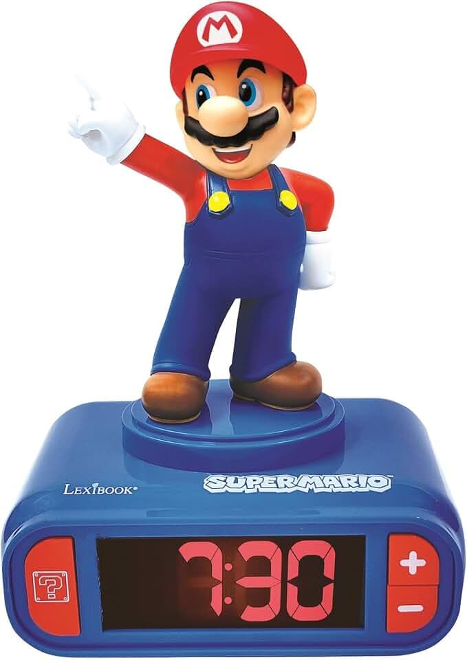 Lexibook, Super Mario, Nachtlicht-Wecker, RL800NILXB | Klänge und Melodien, LCD-Display mit Hintergrundbeleuchtung, Leuchtend, Schlummerfunktion, Rot/Blau