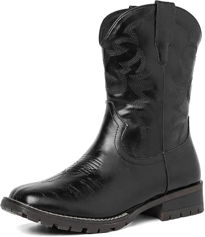 Amoji Square Toe Men Cowboy Boots Western Boot Classic Embroidered Pull On Country Boots