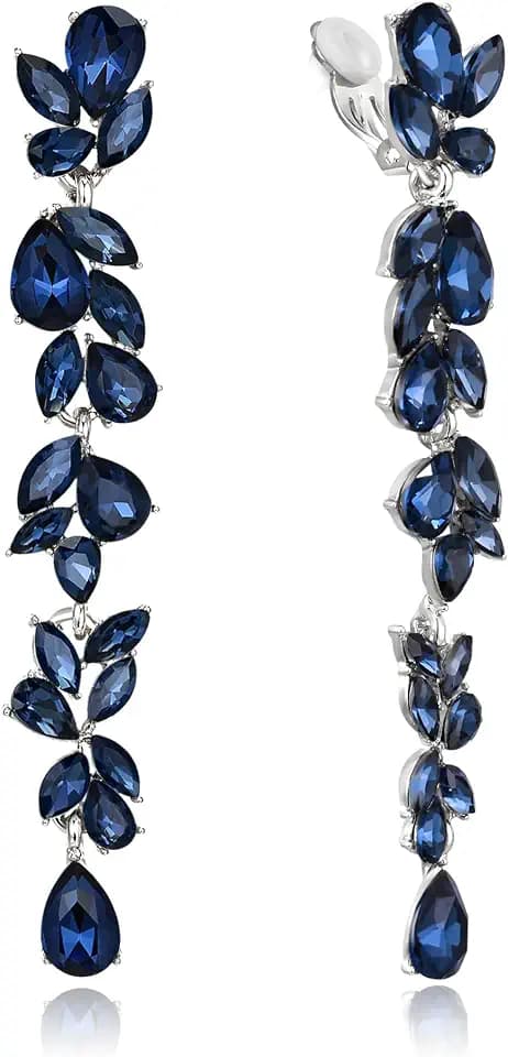 Crysdue Clip On Dangle Earrings for Women, Rhinestone Wedding Prom Jewelry