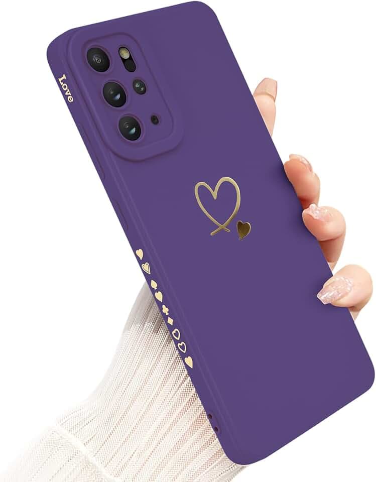Newseego Handyhülle für Samsung Galaxy S20 Plus 5G Hülle für Frauen Mädchen, Gold Herz Muster Weich Flüssigsilikon S20 + Hülle Niedlich Herz Rand Kamera Schutzhülle für Samsung Galaxy S20 Plus-Lila