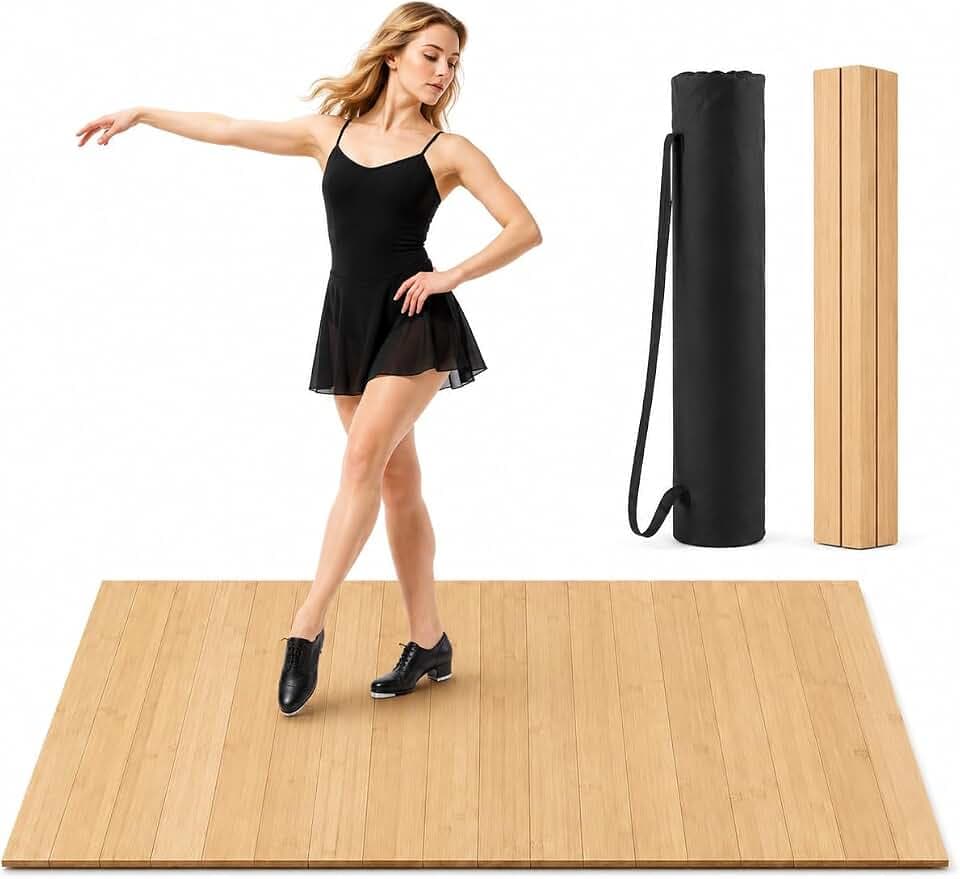Foldable Tap Dance Floor - Premium Bamboo Portable Tap Board with Non-Slip Backing & Heavy Duty Carrying Bag, Large Dancing Mat for Home Studio, Street, Outdoor Practice
