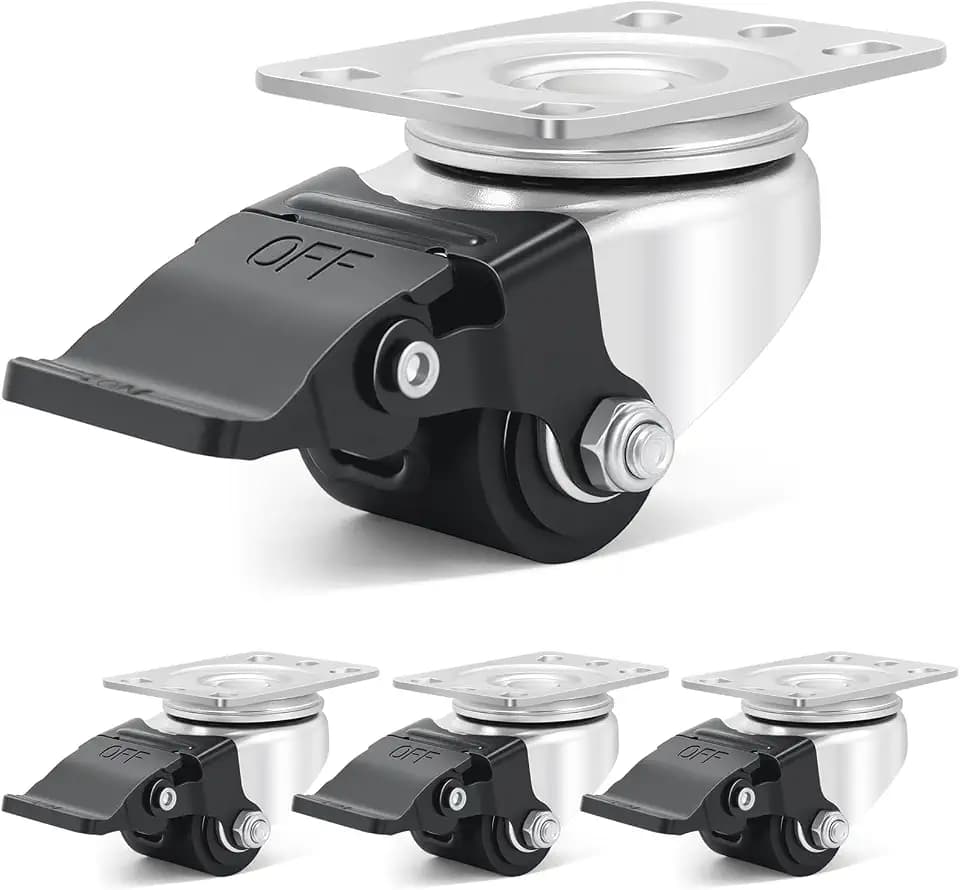 32mm Möbelrollen Schwerlast mit Bremse, Möbel Rollen 360 Grad Tragfähigkeit 500KG, Extra Breite Reifen, Geeignet für jeden Boden, Langlebige Nylon-Räder für Bett, Kleiderschrank, 4 Pack
