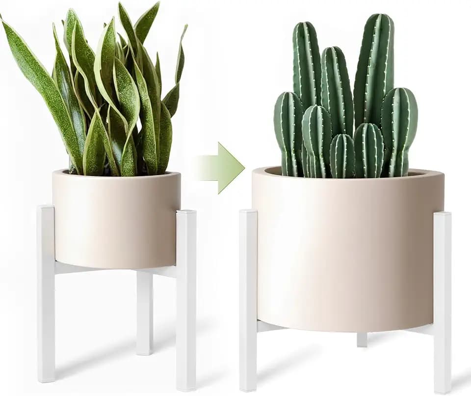 Adjustable Plant Stand Indoor, White Metal Planter Stands Outdoor, Mid Century Modern Plant Holder, Fit 12 14 16 inch Large Pots, Single Floor Plant Stands for Indoor Plants-1ps