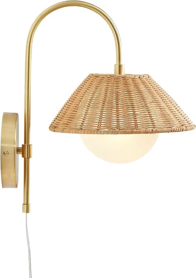 Ink+Ivy Wall Sconce Lighting - Goose Neck, Metal Base Gold Accent Indoor Light for Living Room, Natural Accent Interior Décor Light, Clear Polarized Cord, in-Line Swtich, Laguna, 13.5" H Gold/Natural