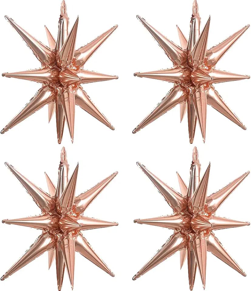 TONIFUL 4 Pcs Explosion Star Balloons Rose Gold Foil Balloon Party Decor