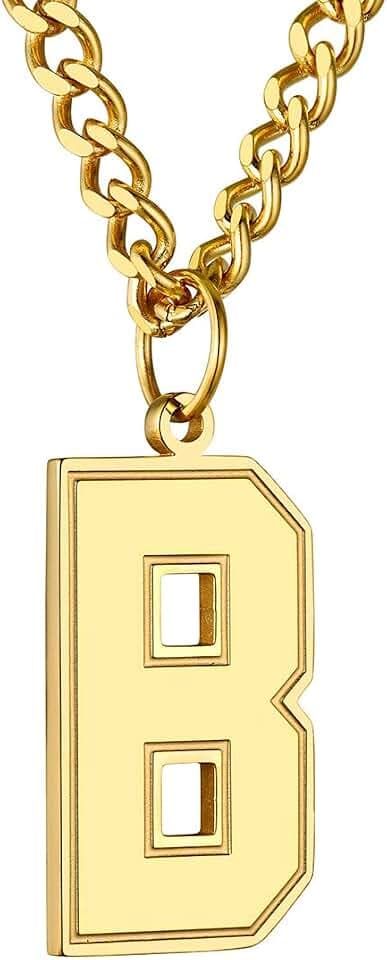 GoldChic Men Initial letter Necklace, Stainless Steel Large Initials Necklace for Sports Men Athletes, Alphabet Pendant with 4mm Cuban Chain
