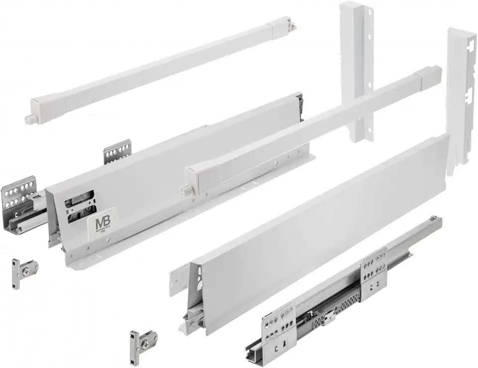 GTV - Modern Box Pro Schubladenschienen I L=500mm H=199mm I Weiss I Schublade mit Leises Schließen I Die Synchronisation des Fahrweges der Führungen I Belastung bis zu 40 kg I PB-MBPRO-KPL500C1