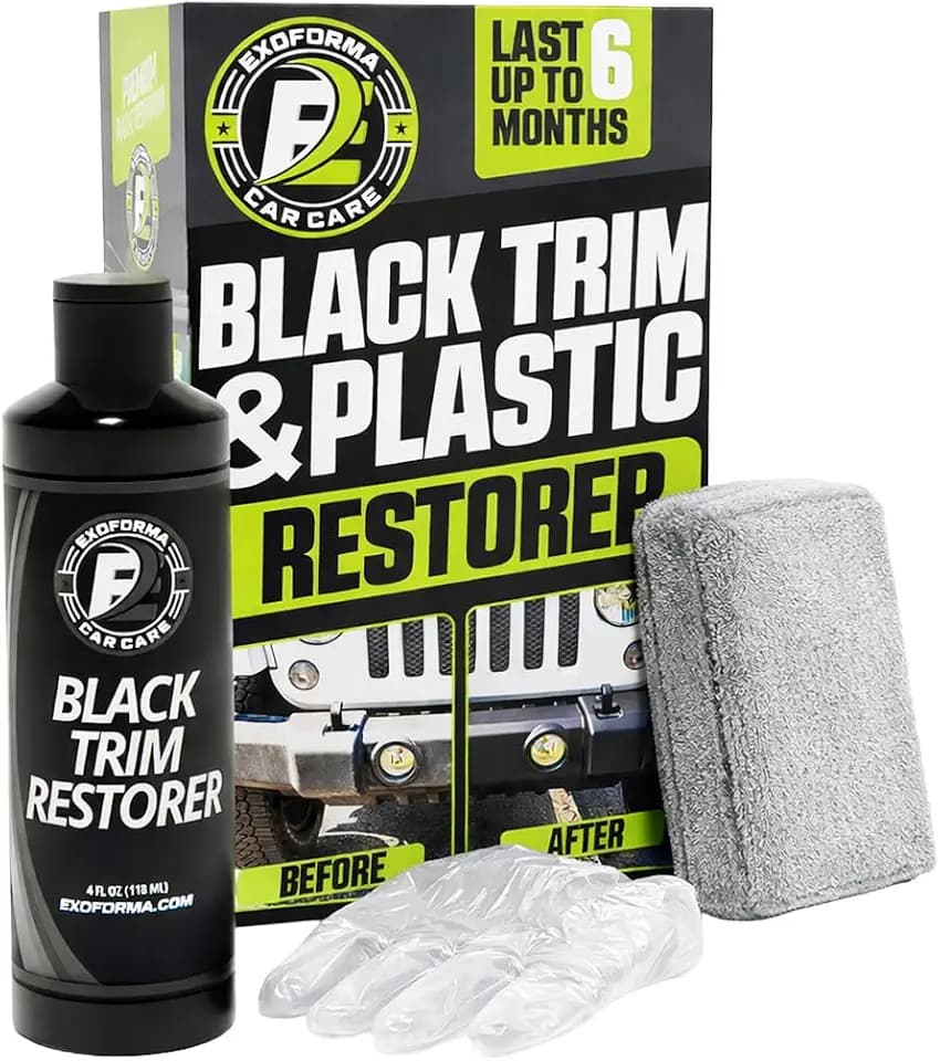 ExoForma Black Trim Restorer - Lasts 6+ Months, Dye Infused Waterproof Plastic Restorer for Cars - Perfect for Faded Bumpers, Trim & Vinyl on Jeeps, Truck Beds, Avalanches & ATVs | 4oz Kit