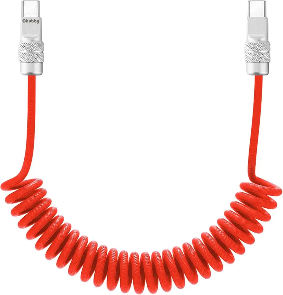 chubbycable USB C to C 240W Braided Coiled Charging Cable, Red, 6FT