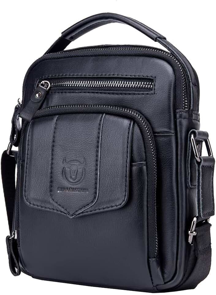 Hebetag Small Leather Shoulder Bag Crossbody Pack for Men Outdoor Travel Business