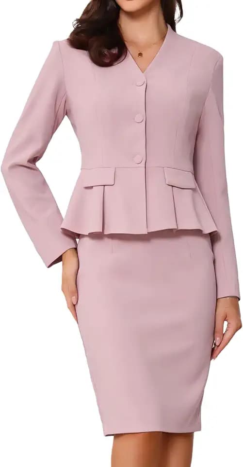 Allegra K 2-teiliges Rock-Set für Damen, langärmelig, Blazer und Bleistiftrock, Business-Anzüge