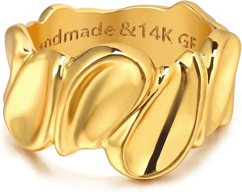 Gold Concave Ring for Women Twisted 14K Gold Plated Minimalist Stack Chunky Band Finger Jewelry Size 8