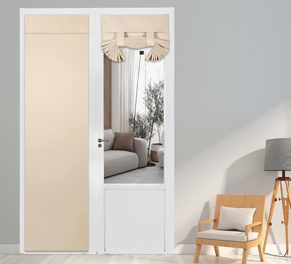PI Blackout French Door Curtain,Door Window Shade Privacy Thermal Insulated Long Door Curtain for Glass Door/Sliding Door/Tie up Shade 1 Panel (W34XL80,Beige)
