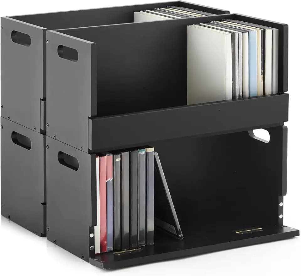 CroBlissful 4 Pack Wooden DVD Storage Shelf,Holds 104 DVDs 26 Each, Black