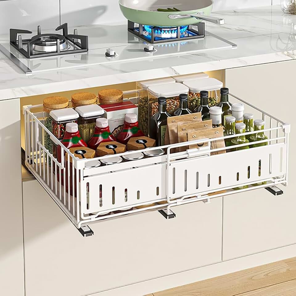 YunNasi Teleskopschublade, Weiß, 1 Stück, 38Dx17Hx32-50W