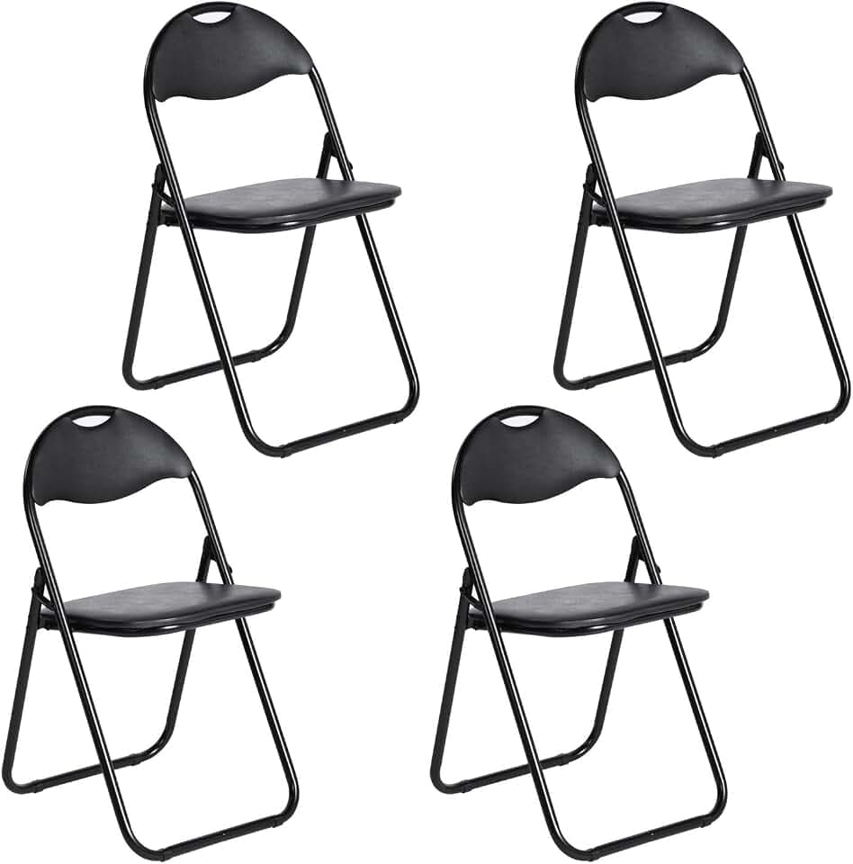 EGGREE 4er-Set Klappstuhl Schwarz Weicher PVC-Sitzmit Metallrahmen und Griffdesign, Tragbarer Campingstuhl mit 120 kg Tragfähigkei Ideal für Camping, Garten, Büro, Entspannung