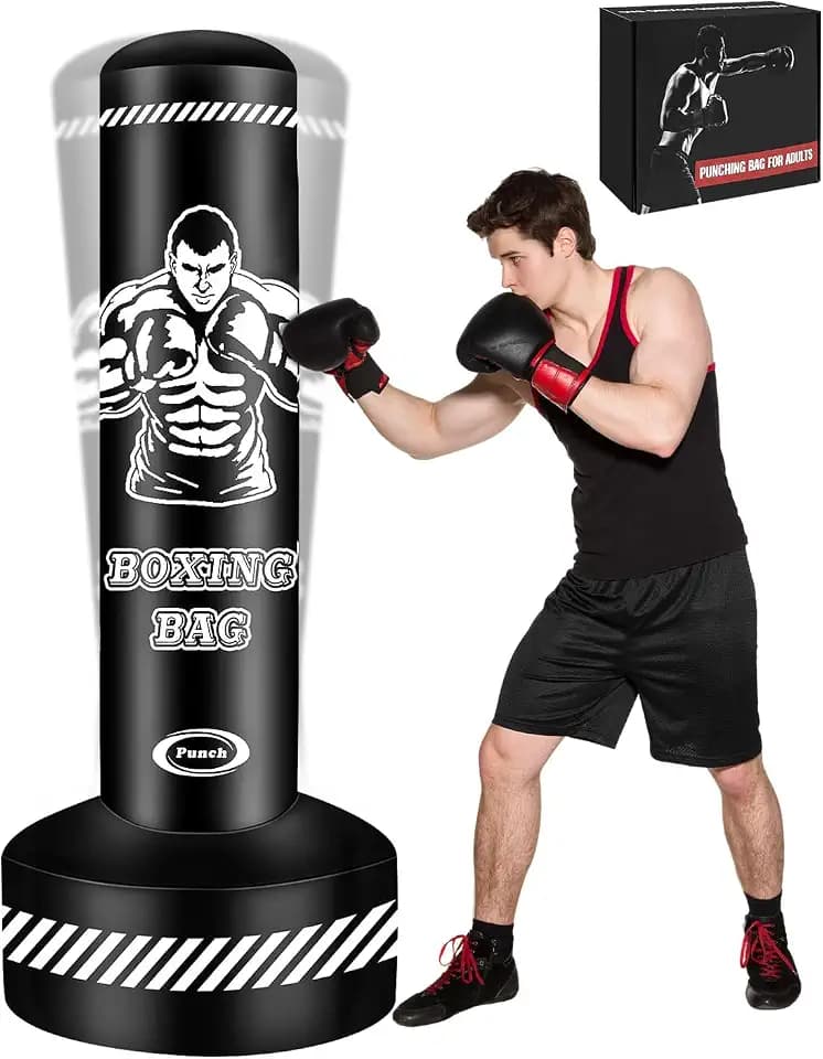 Boxsack Stehend Erwachsene, 180cm Freistehend Boxing Bag Aufblasbare Stehender Boxsack Kickboxing Taschen für MMA Muay Thai Fitness Taekwondo Frauen Männer Box trainingsgeräte