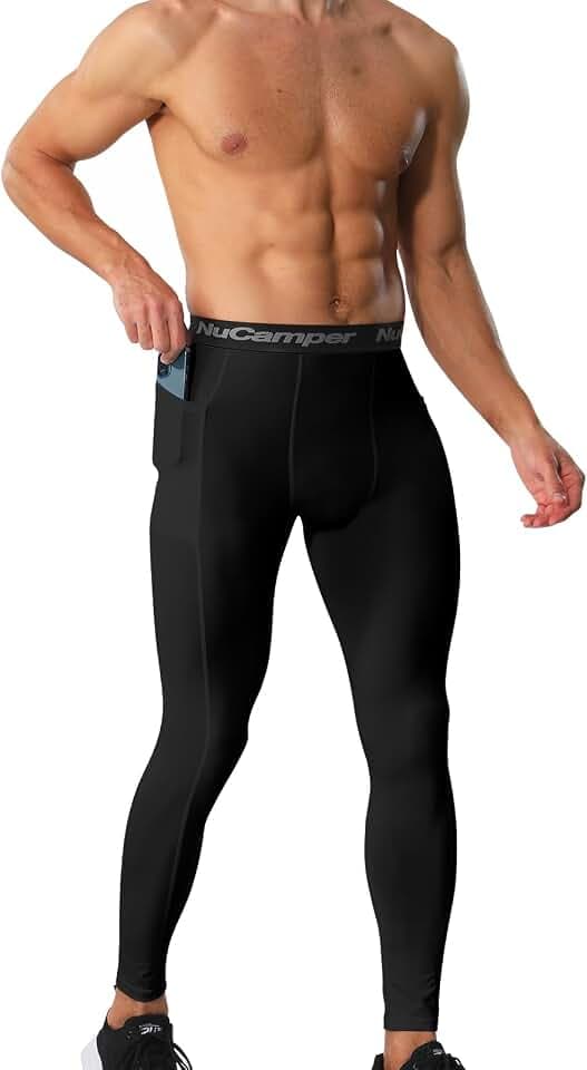 NuCamper Kompressionshose Herren mit Taschen, Laufhose Herren Lang, Tight Atmungsaktiv Baselayer Leggings, Quick Dry Kompression Hose für Fitness Funktionsunterhose Athletisches Training