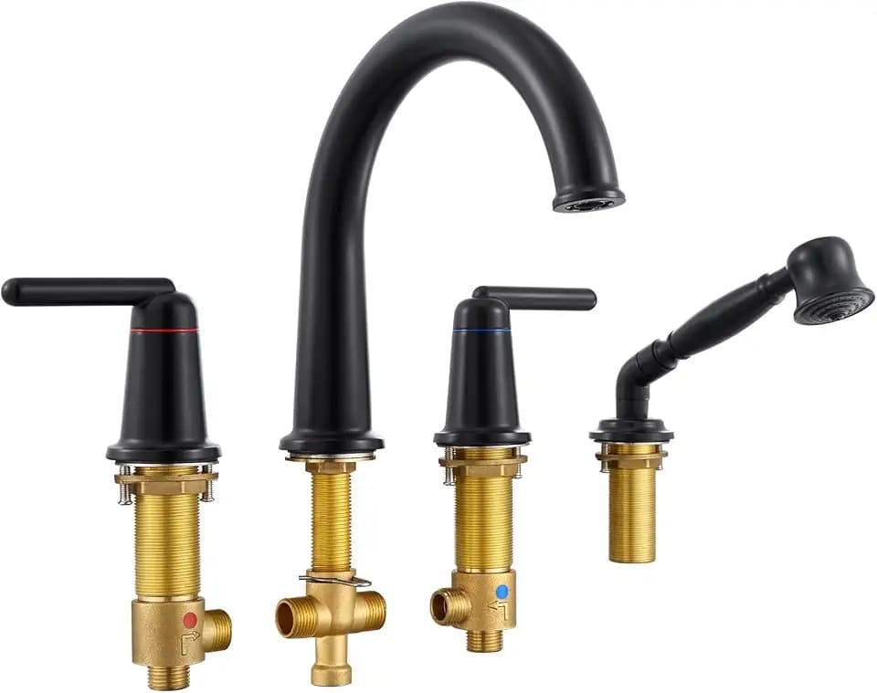 Roman Tub Faucet with Sprayer, 4 Hole Deck Mount Tub Faucet Black