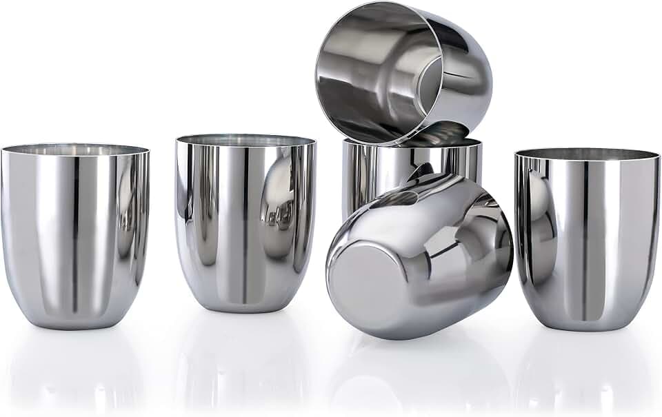 Vinod Premium Stainless Steel Glass Set of 6, Metal Cups, for Home Kitchen