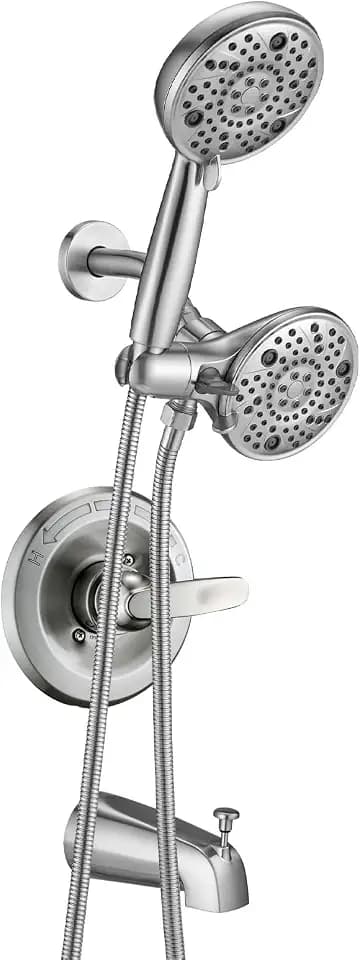 5" Dual Shower Faucet Compatible with 13/14 Delta Series Tub Trim Kit, High Pressure Round Rain Shower Head& Handheld Set Faucet System, Brushed Nickel (Valve& Catridge Not Inclued)