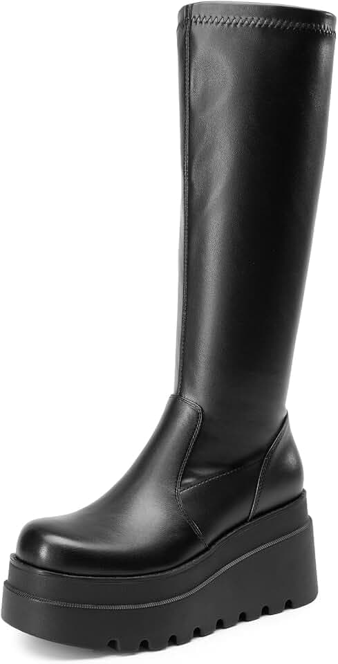 DREAM PAIRS Women's Platform Knee High Round Toe Boots