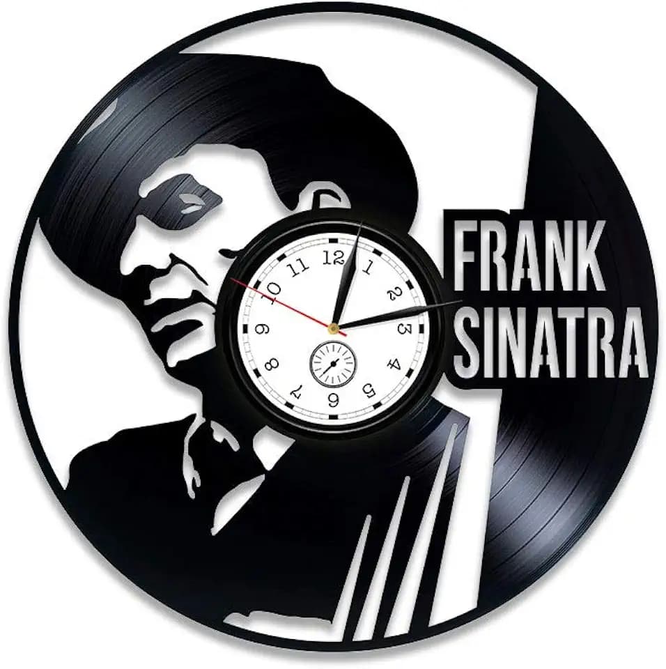 Frank Sinatra 12 inch Vinyl Wall Clock, Black, Quartz Movement, Frank Sinatra Artwork, Unisex