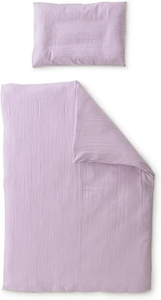 Ehrenkind® Bettwäsche-Set Musselin | 100% Bio-Baumwolle | Standard 100 by Oeko-TEX | 100x135cm + 40x60cm Flieder | Bettwäsche 135x100