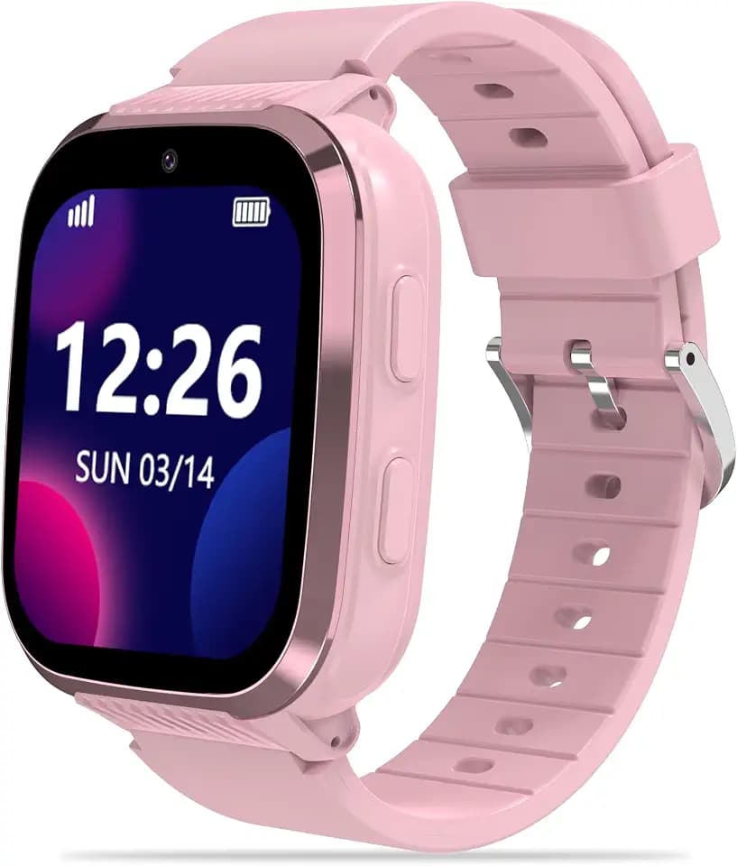 Kids Smart Watches Girls with GPS Tracker & Video Calling Texting 4G Kids Cell Phone Watch Age 5-12, 12/24 Hr One-Key SOS Call Voice Chat Camera Pedometer Alarm Clock Birthday Gifts(Pink)