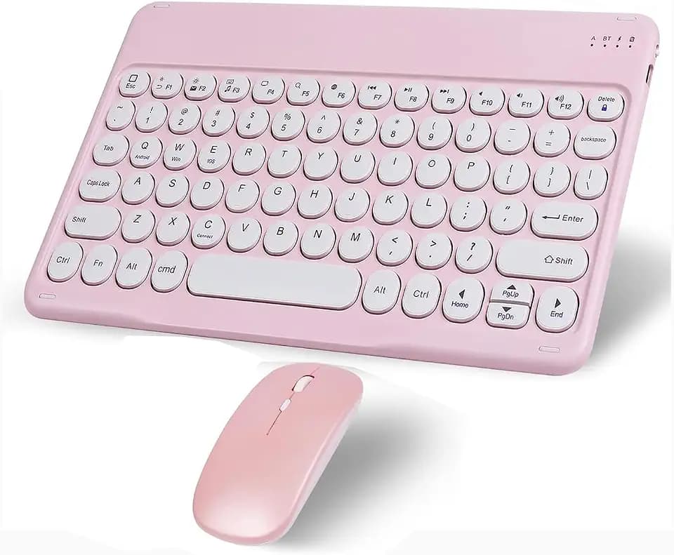 Wireless Bluetooth Keyboard and Mouse Combo Pink Portable Small Slim Typewriter Compact Ergonomic Travel Wireless Keyboard Mouse for iPhone iPad Mac MacBook Pro Air Laptop Android Phone Samsung Tablet